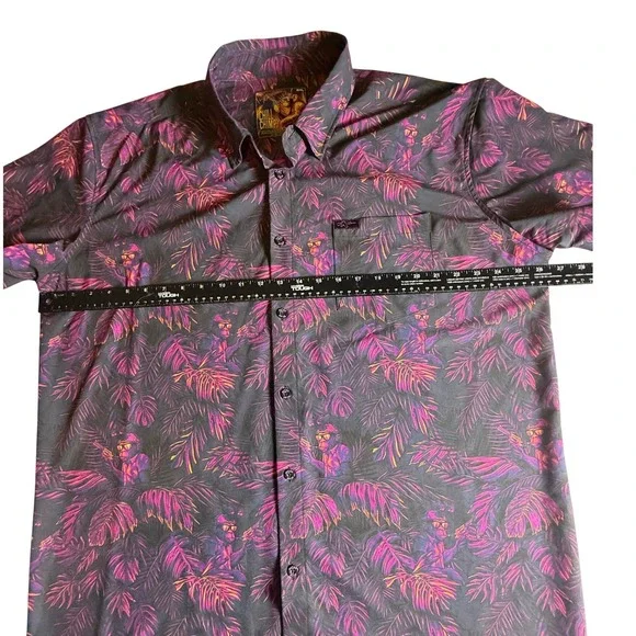 Retro Rifle Chill Chimp Mens Short Sleeve Up Shirt Tropical Monkey Gun Print-979 - Picture 5 of 7